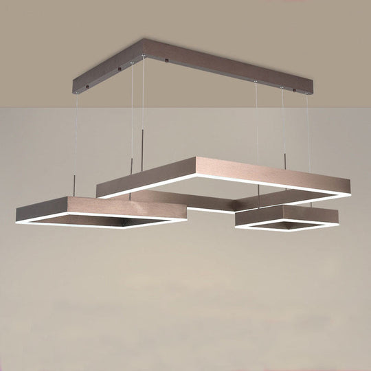 Minimalist 3-Head Led Pendant Light: Gold/Coffee Chandelier With Square Acrylic Shade - Warm/White