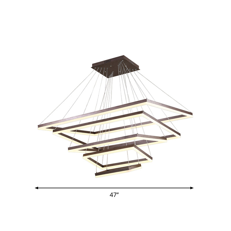 Contemporary Rectangular Acrylic Coffee LED Chandelier - 3/4/5 Tiers Hanging Pendant Lamp