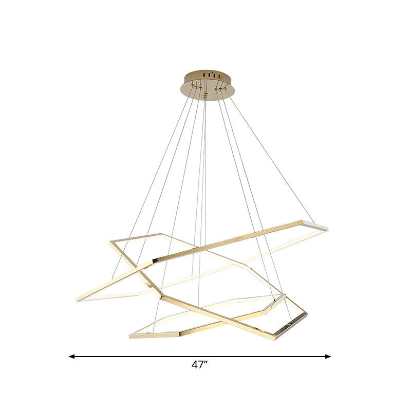 Gold Hexagonal Led Chandelier With Stainless Steel Finish And Warm/White Light 3 Lights