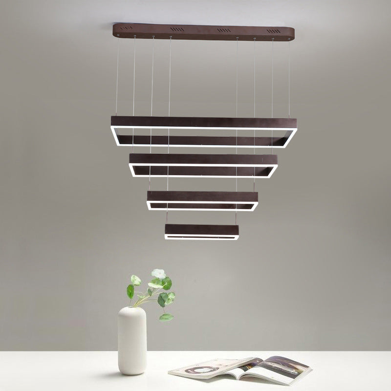 Contemporary Led Chandelier - Coffee 2/4/5 Tiered Rectangular Pendant Light With Acrylic Shade