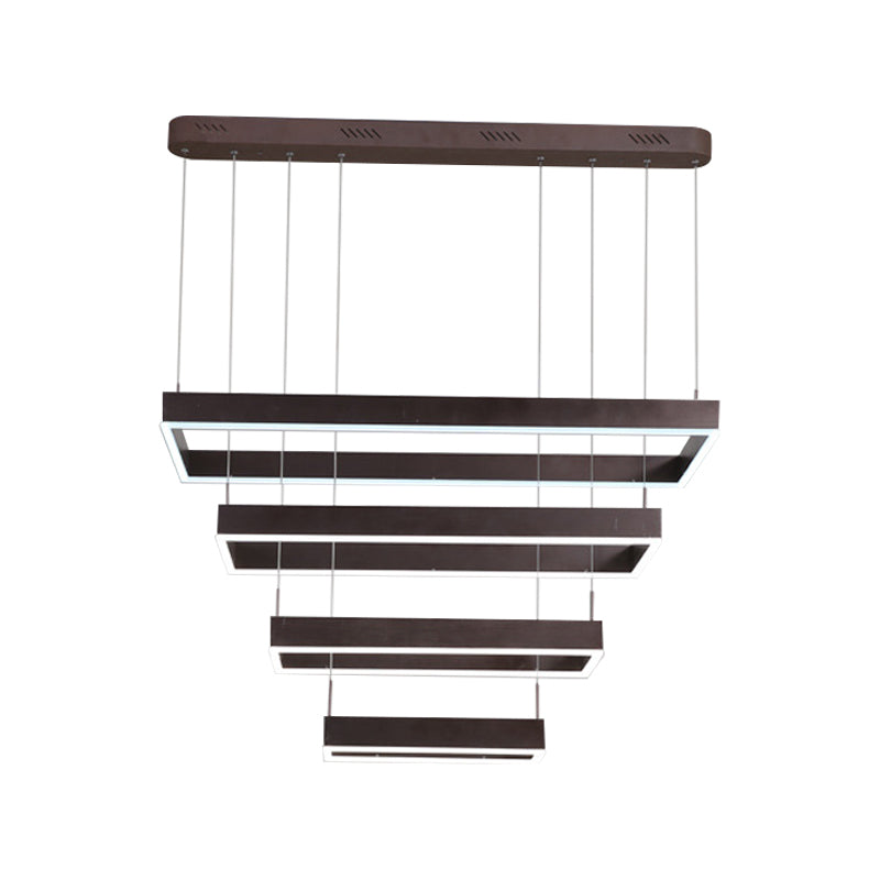 Contemporary Led Chandelier - Coffee 2/4/5 Tiered Rectangular Pendant Light With Acrylic Shade