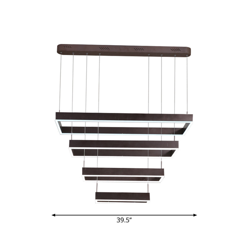 Contemporary Led Chandelier - Coffee 2/4/5 Tiered Rectangular Pendant Light With Acrylic Shade