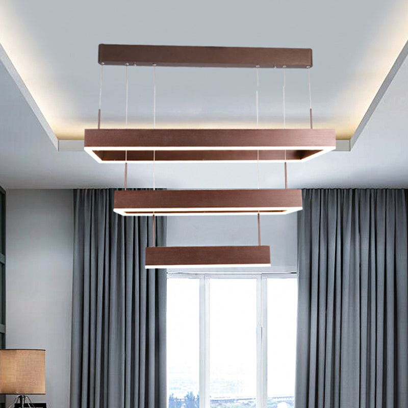 Contemporary Led Chandelier - Coffee 2/4/5 Tiered Rectangular Pendant Light With Acrylic Shade