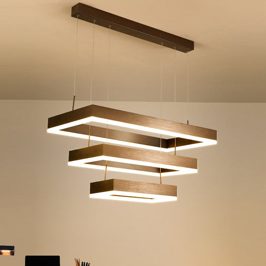 Contemporary Led Chandelier - Coffee 2/4/5 Tiered Rectangular Pendant Light With Acrylic Shade