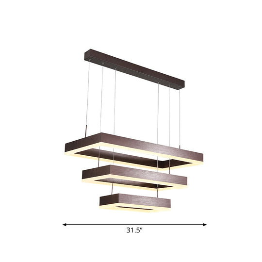 Contemporary Led Chandelier - Coffee 2/4/5 Tiered Rectangular Pendant Light With Acrylic Shade