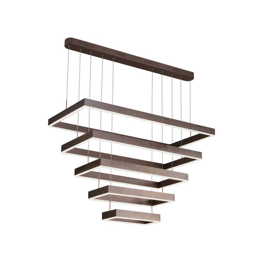 Contemporary Led Chandelier - Coffee 2/4/5 Tiered Rectangular Pendant Light With Acrylic Shade