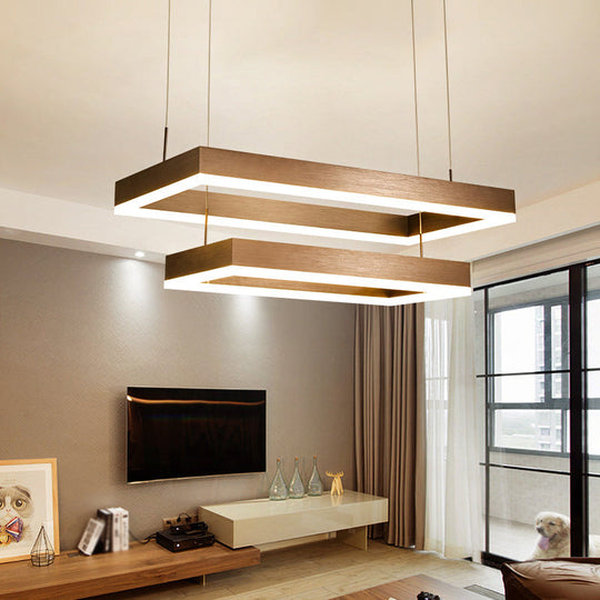 Contemporary Led Chandelier - Coffee 2/4/5 Tiered Rectangular Pendant Light With Acrylic Shade