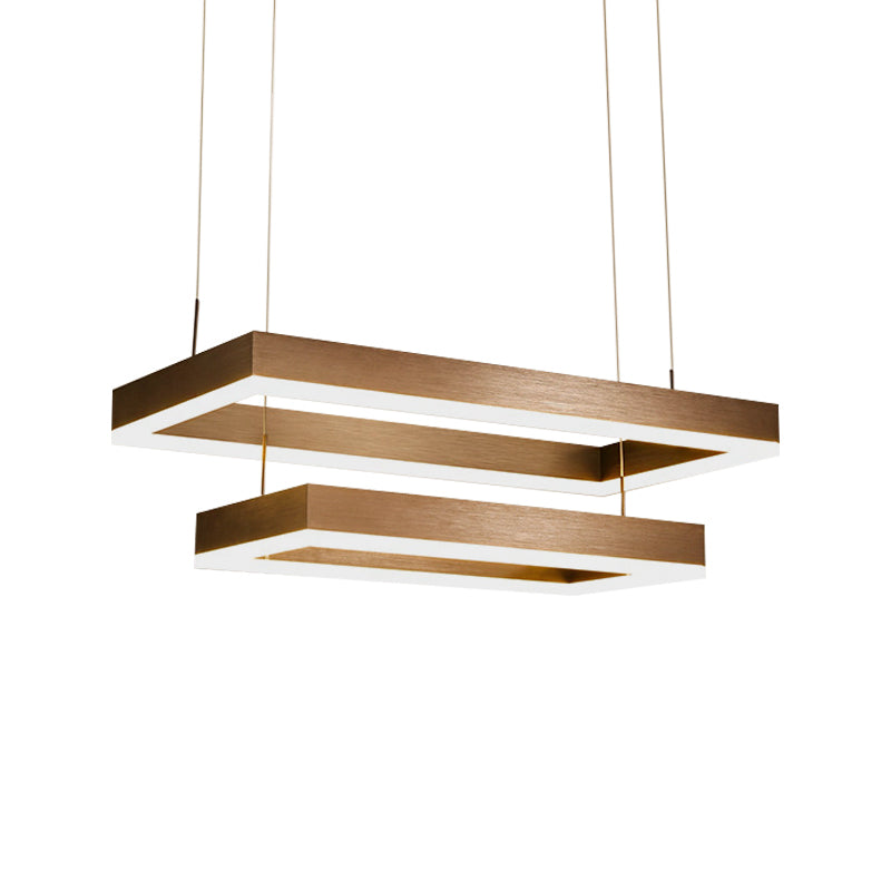 Contemporary Led Chandelier - Coffee 2/4/5 Tiered Rectangular Pendant Light With Acrylic Shade