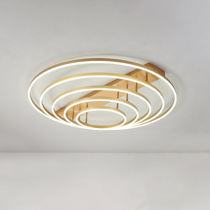 4/5-Tier Tapered Rotating Ceiling Lamp - Modern Metallic Gold Hoop Led Semi Flush Mount In