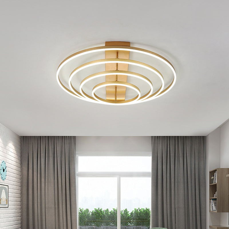 4/5-Tier Tapered Rotating Ceiling Lamp - Modern Metallic Gold Hoop Led Semi Flush Mount In