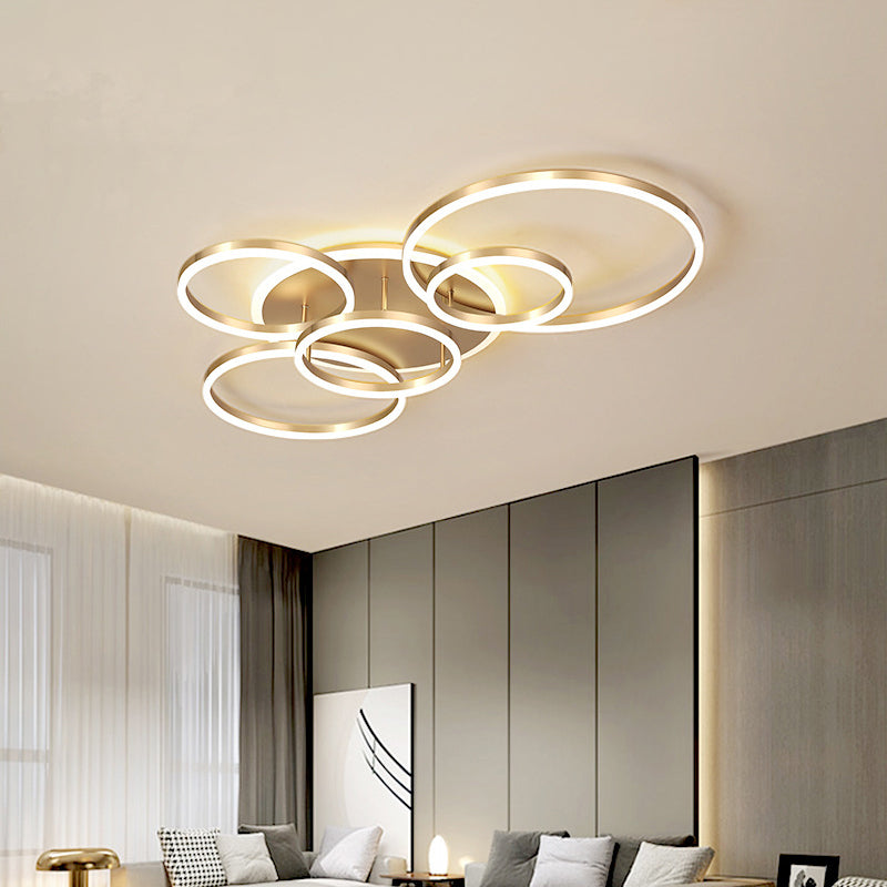 Modern Interlocking Ring Led Ceiling Lamp - Gold Flushmount 3/5 Tiered Warm/White Light / 5 Tiers &