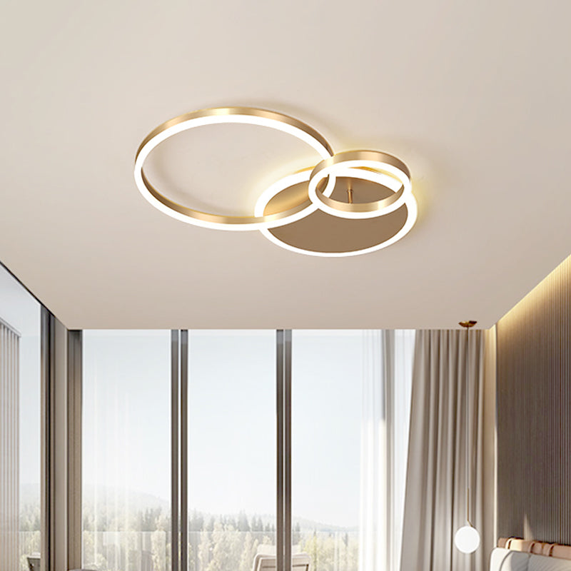 Modern Interlocking Ring Led Ceiling Lamp - Gold Flushmount 3/5 Tiered Warm/White Light / 3 Tiers