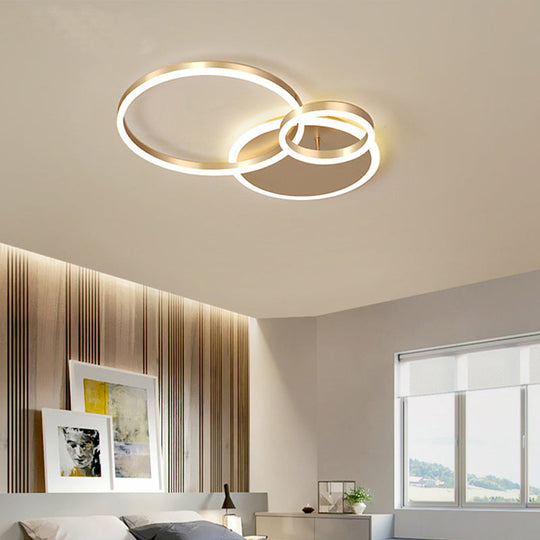 Modern Interlocking Ring Led Ceiling Lamp - Gold Flushmount 3/5 Tiered Warm/White Light