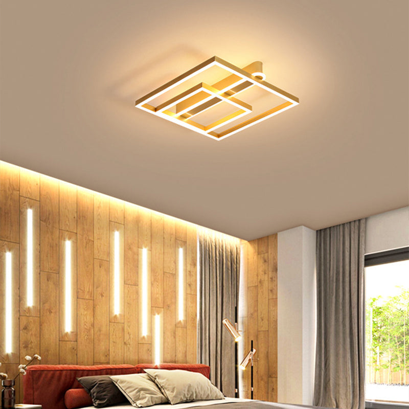 Square Acrylic Led Flushmount Light In Gold/Coffee Finish For Bedroom Ceiling