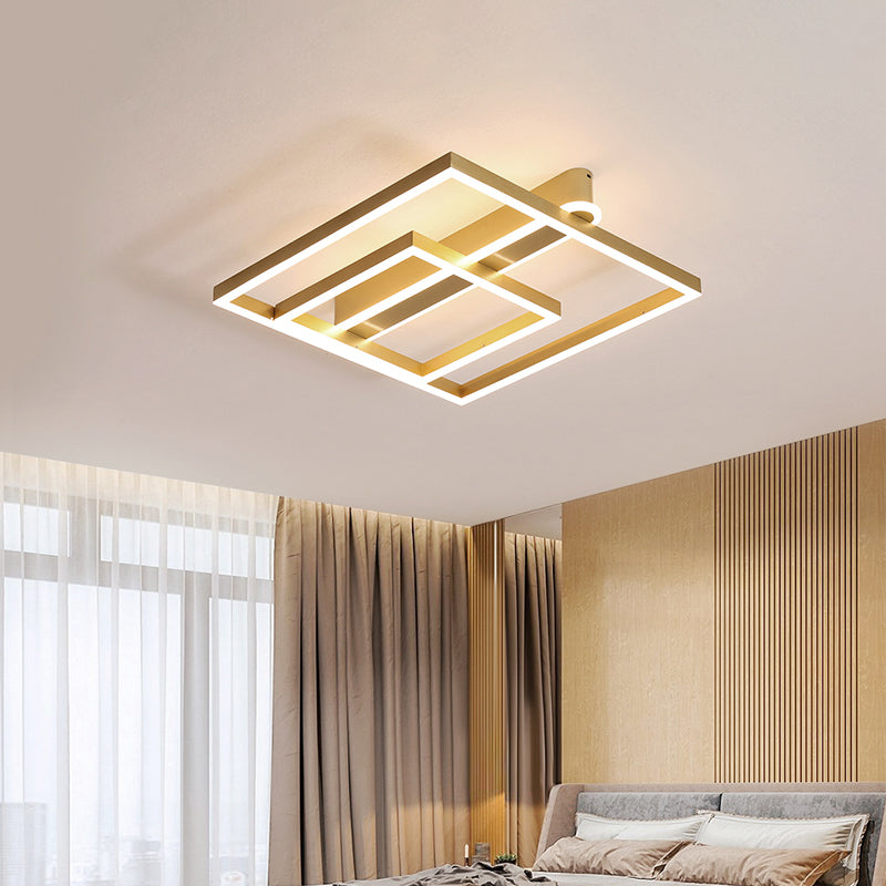 Square Acrylic Led Flushmount Light In Gold/Coffee Finish For Bedroom Ceiling