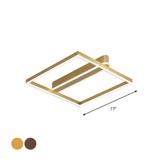 Square Acrylic Led Flushmount Light In Gold/Coffee Finish For Bedroom Ceiling