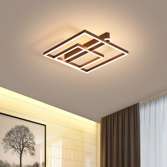 Square Acrylic Led Flushmount Light In Gold/Coffee Finish For Bedroom Ceiling