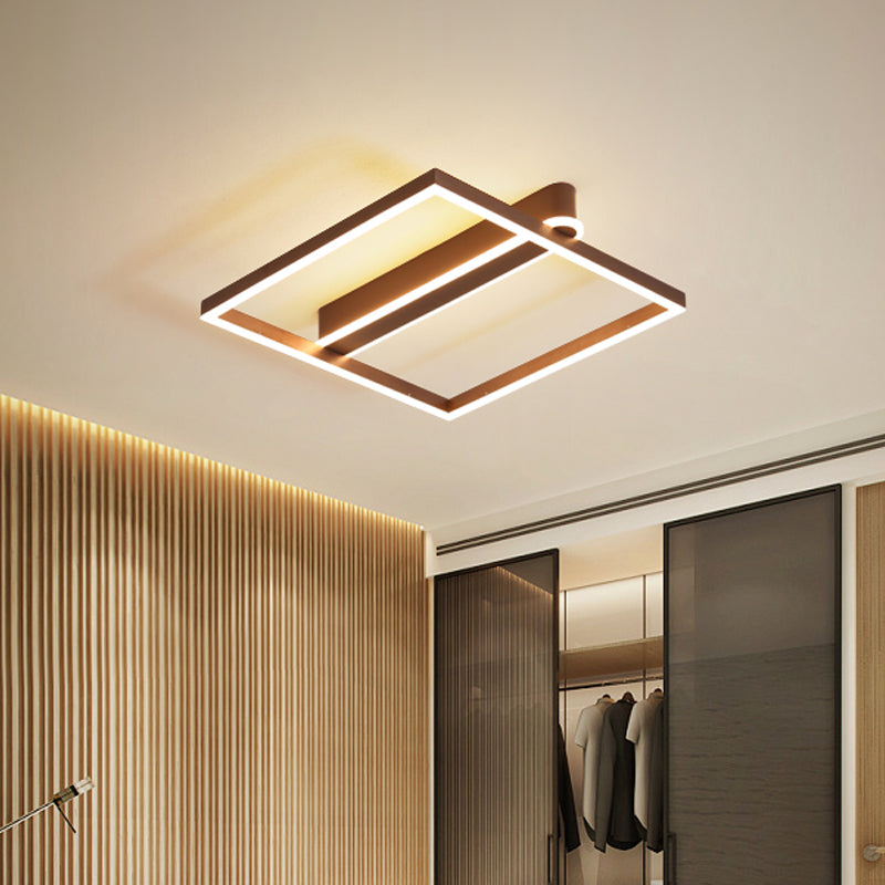 Square Acrylic Led Flushmount Light In Gold/Coffee Finish For Bedroom Ceiling