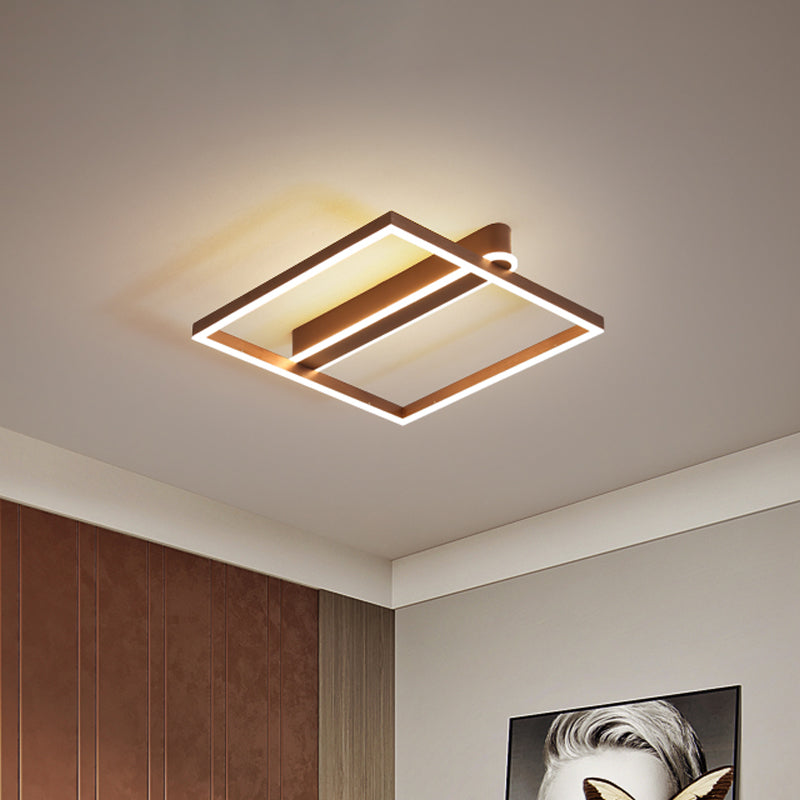 Square Acrylic Led Flushmount Light In Gold/Coffee Finish For Bedroom Ceiling