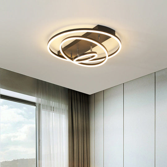 Contemporary Rotatable Led Ceiling Lamp In Black/Gold For Modern Bedrooms Black / 3 Tiers