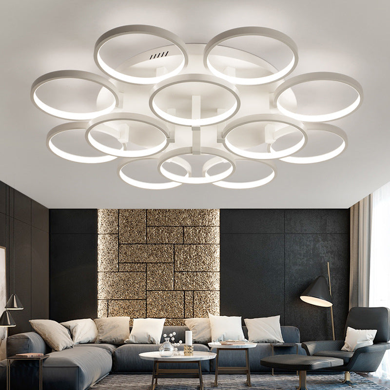 Modern Acrylic Flush Ceiling Light in White - Flower-Like Circle Design, 9/12 Lights, LED, Ideal for Living Room