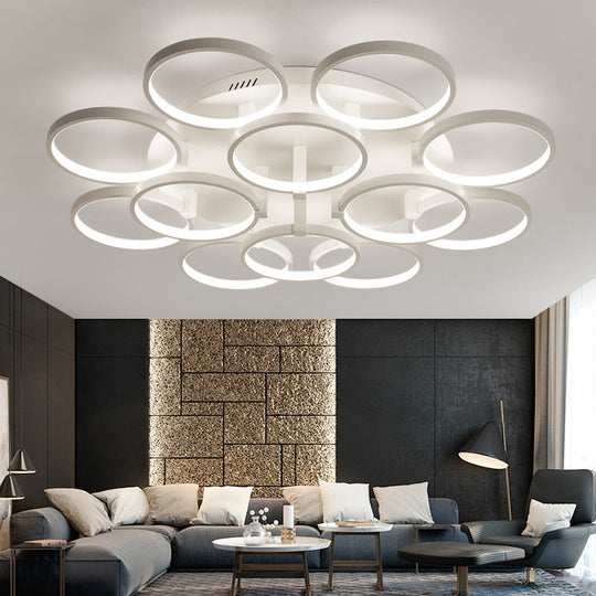 Modern Acrylic Flush Ceiling Light In White - Flower-Like Circle Design 9/12 Lights Led Ideal For