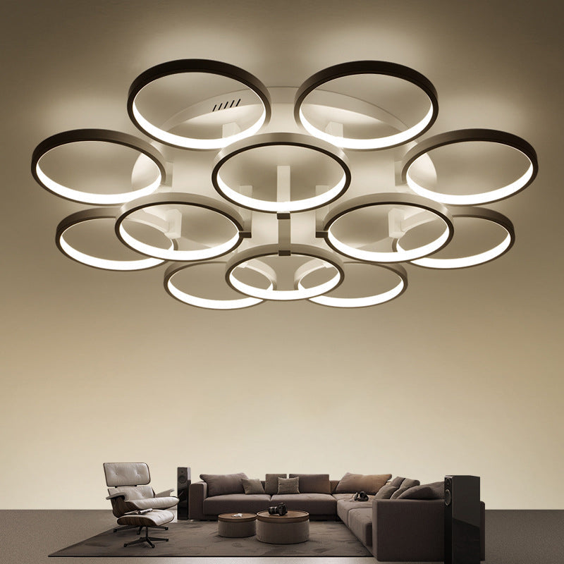 Modern Acrylic Flush Ceiling Light In White - Flower-Like Circle Design 9/12 Lights Led Ideal For