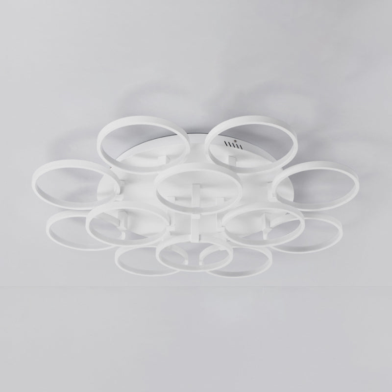 Modern Acrylic Flush Ceiling Light in White - Flower-Like Circle Design, 9/12 Lights, LED, Ideal for Living Room