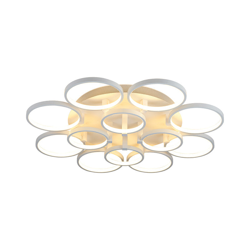 Modern Acrylic Flush Ceiling Light in White - Flower-Like Circle Design, 9/12 Lights, LED, Ideal for Living Room