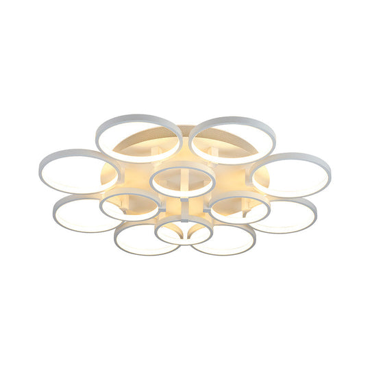 Modern Acrylic Flush Ceiling Light in White - Flower-Like Circle Design, 9/12 Lights, LED, Ideal for Living Room