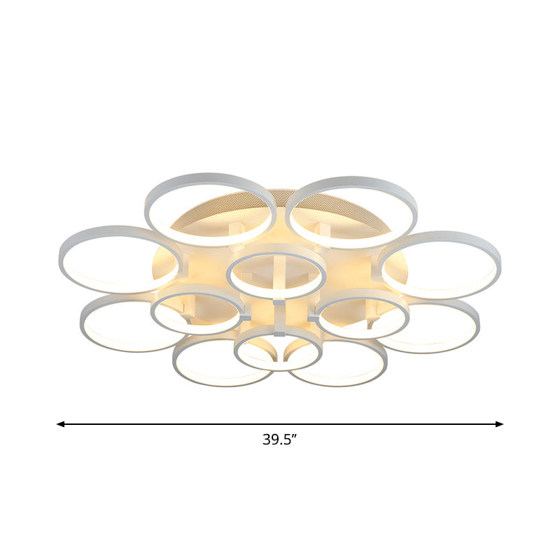 Modern Acrylic Flush Ceiling Light in White - Flower-Like Circle Design, 9/12 Lights, LED, Ideal for Living Room