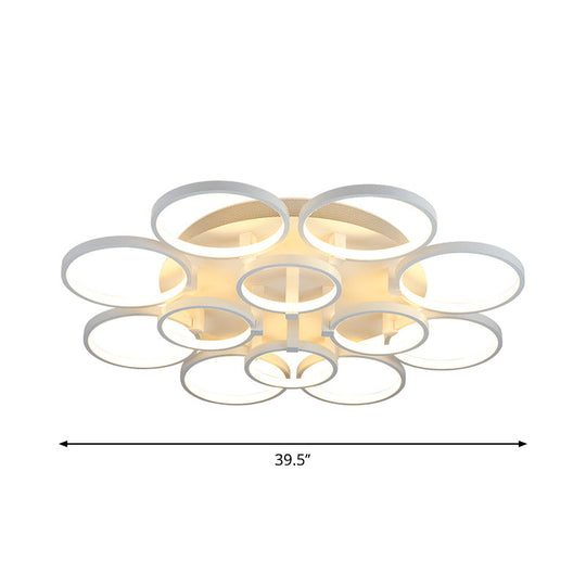 Modern Acrylic Flush Ceiling Light in White - Flower-Like Circle Design, 9/12 Lights, LED, Ideal for Living Room