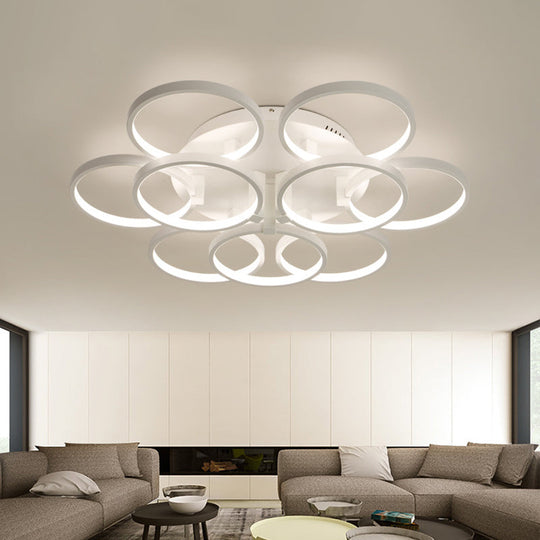 Modern Acrylic Flush Ceiling Light in White - Flower-Like Circle Design, 9/12 Lights, LED, Ideal for Living Room