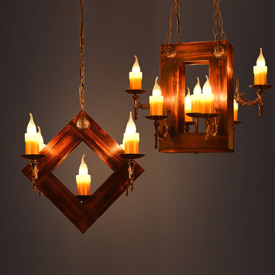 Industrial Wood Candelabra Chandelier - Brown 5/7-Light Hanging Ceiling Light Fixture 5 /