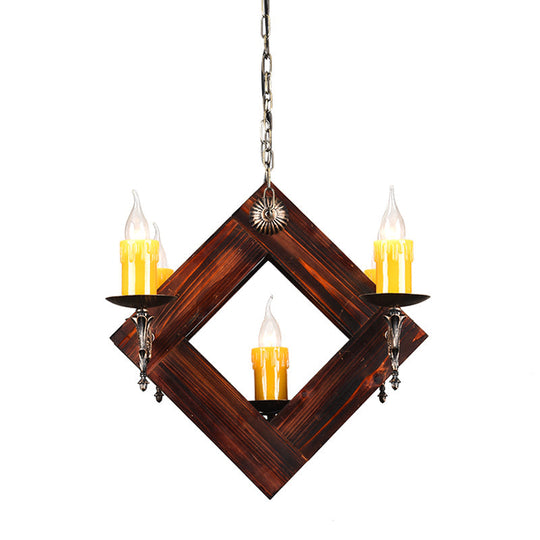 Industrial Wood Candelabra Chandelier with 5/7 Hanging Lights in Brown Finish