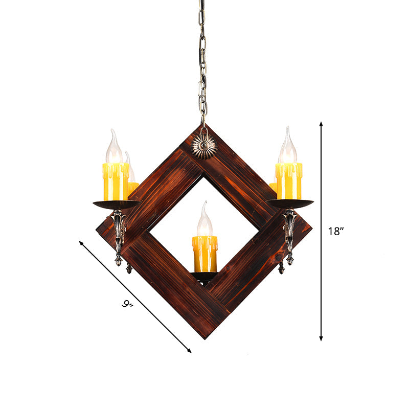 Industrial Wood Candelabra Chandelier with 5/7 Hanging Lights in Brown Finish