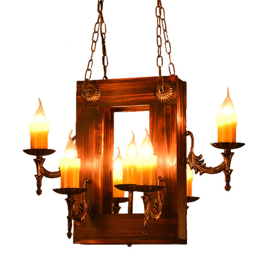 Industrial Wood Candelabra Chandelier with 5/7 Hanging Lights in Brown Finish