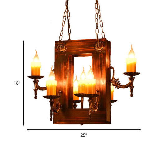 Industrial Wood Candelabra Chandelier with 5/7 Hanging Lights in Brown Finish