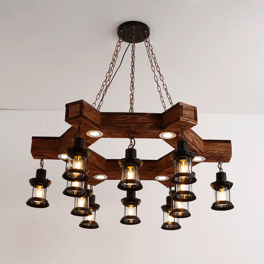 Industrial Wood Chandelier Lamp - 15 Head Black Suspension Lighting Fixture With Tree/Rudder Design