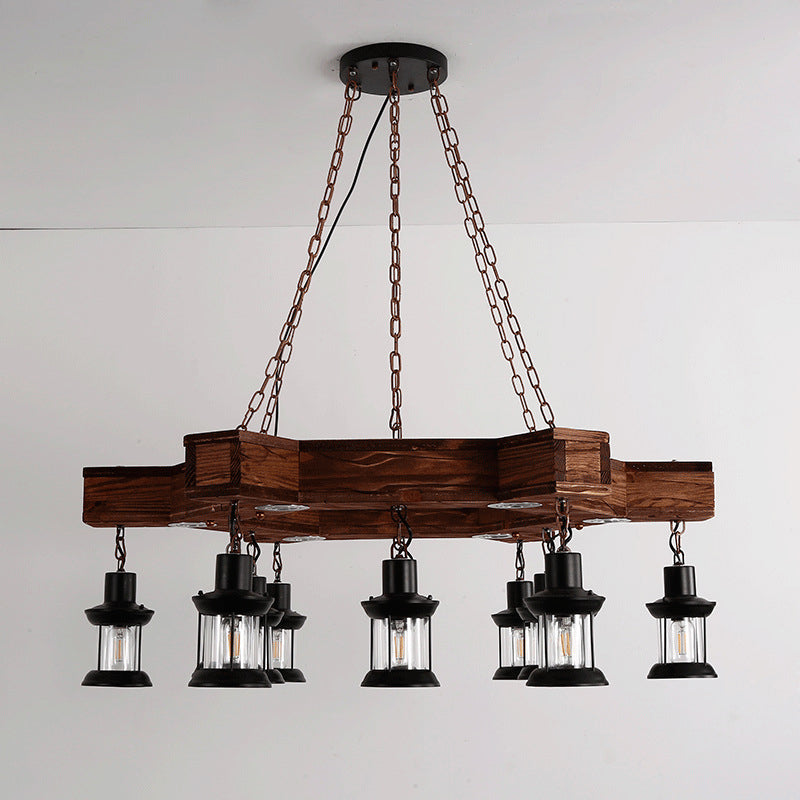 Industrial Wood Chandelier Lamp - 15 Head Black Suspension Lighting Fixture With Tree/Rudder Design