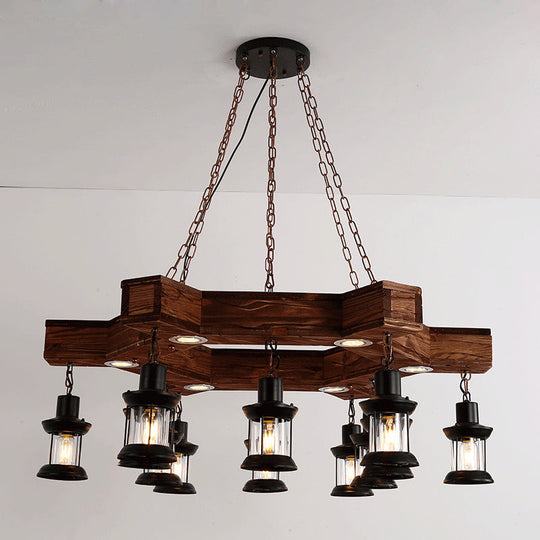 Industrial Wood Chandelier Lamp - 15 Head Black Suspension Lighting Fixture With Tree/Rudder Design