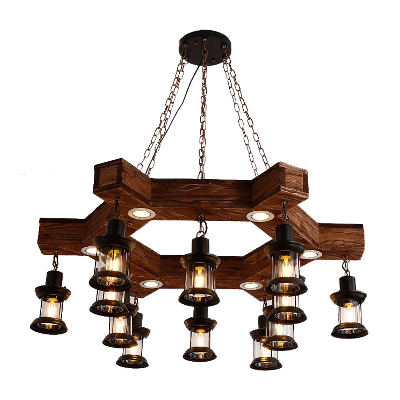 Industrial Wood Chandelier Lamp - 15 Head Black Suspension Lighting Fixture With Tree/Rudder Design