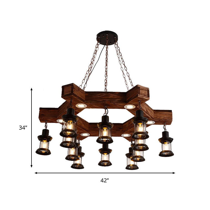 Industrial Wood Chandelier Lamp - 15 Head Black Suspension Lighting Fixture With Tree/Rudder Design