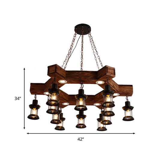 Industrial Wood Chandelier Lamp - 15 Head Black Suspension Lighting Fixture With Tree/Rudder Design