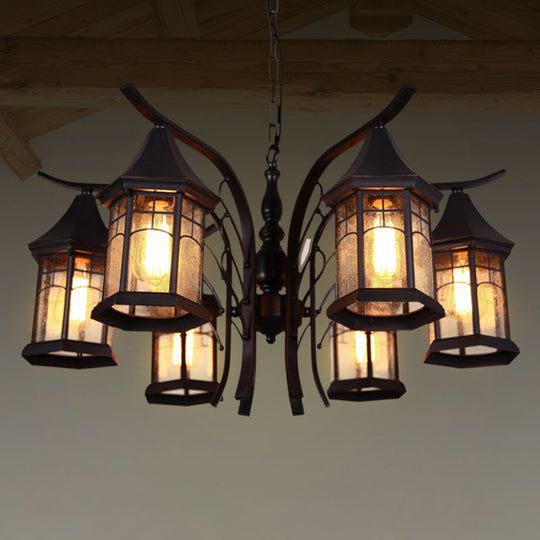 Industrial Black Ceiling Light With Clear Glass Lantern Chandelier (3/5/6 Heads)