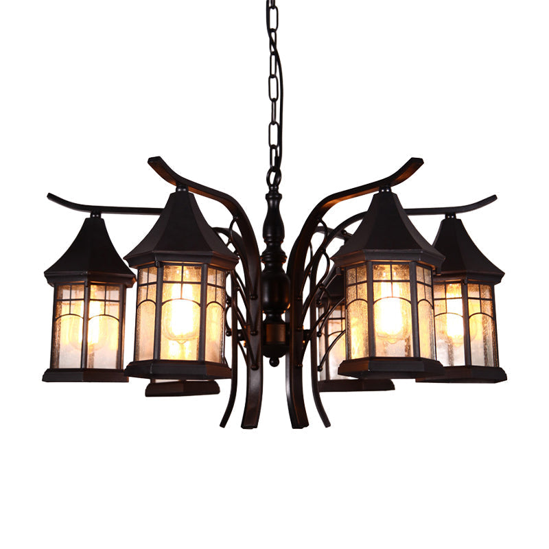 Industrial Black Ceiling Light with Clear Glass Lantern Chandelier - 3/5/6 Heads