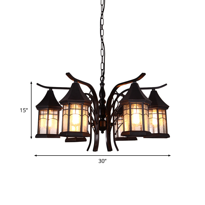 Industrial Black Ceiling Light with Clear Glass Lantern Chandelier - 3/5/6 Heads