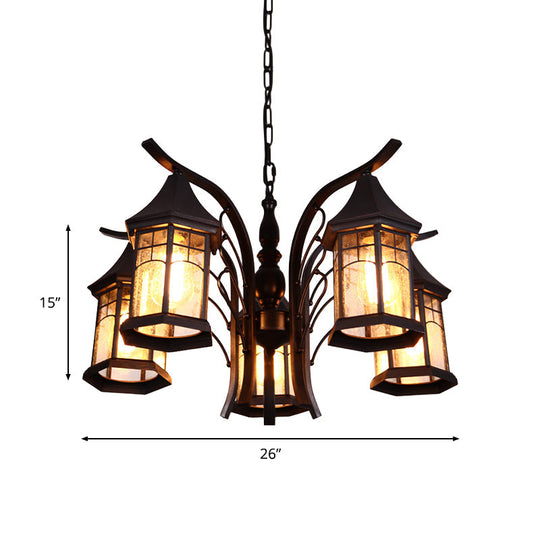 Industrial Black Ceiling Light with Clear Glass Lantern Chandelier - 3/5/6 Heads