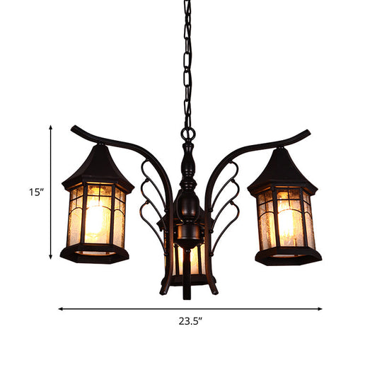 Industrial Black Ceiling Light with Clear Glass Lantern Chandelier - 3/5/6 Heads