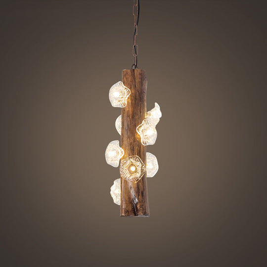 Industrial Beige Wood Chandelier - 8 Heads; Flared Restaurant Suspension Lamp